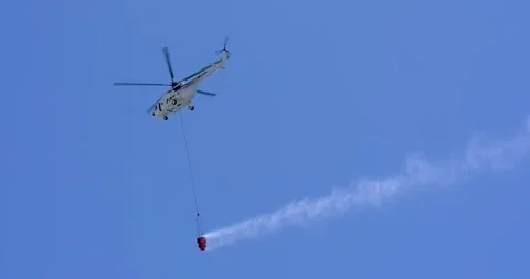 Rescue Helicopter in Action During Fire Emergency Stock Footage 312865512