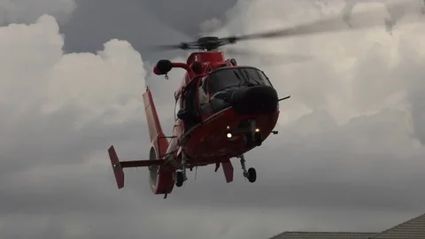 Rescue helicopter lands Stock Footage 77600362