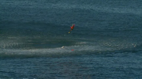 Rescue Helicopter Rescuing Drowning Man - Life Saving Stock Footage