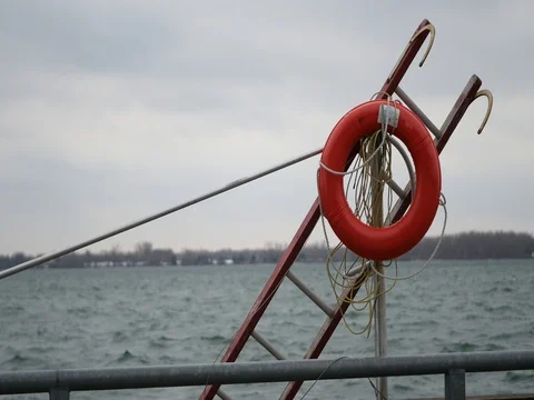 Rescue Ladder by a Lake Stock Footage 74598845