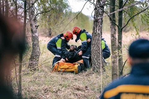 Rescue operation in the forest. Stock Photos