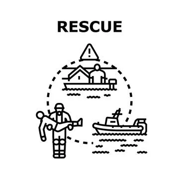 Rescue operation saving people during water emergency Stock Illustration