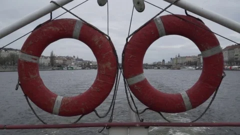 Rescue rings hanging on ship Stock Footage 72225662