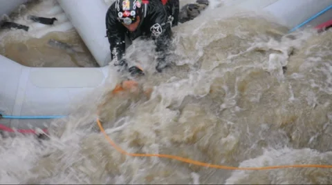 Rescue of an stuck rafter. Captured in Bulgaria, Kresna Gorge. Editorial use. Stock Footage 48389853