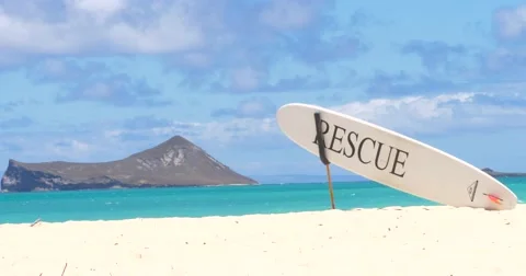 Rescue Surfboard on the Hawaii beach Stock Footage 66565211