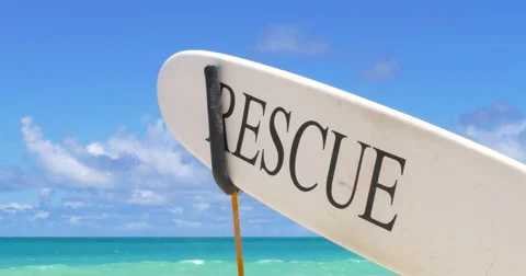Rescue Surfboard on the Hawaii beach Stock Footage 66565287