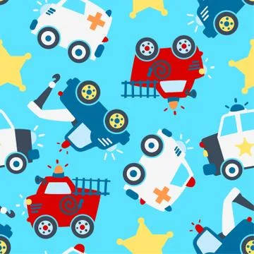 Rescue vehicles seamless pattern. Stock Illustration