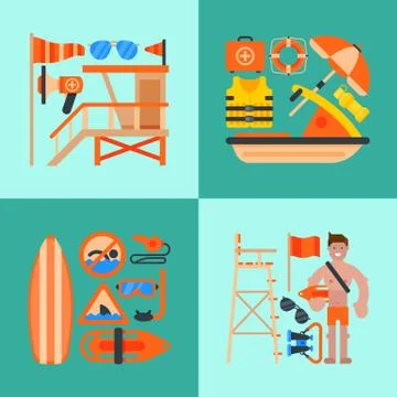 Rescue worker banner vector illustration. Lifeguard equipment. Rescue worker Ilustração Stock