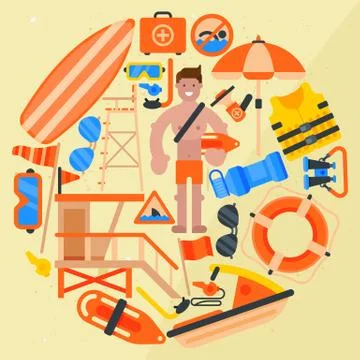 Rescue workerround pattern vector illustration. Lifeguard equipment. Rescue Stock Illustration