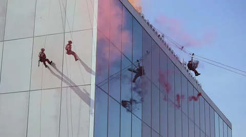 Rescue workers in action Stockbeeldmateriaal 46371449