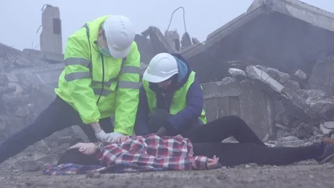 Rescue workers are doing chest compressions ,resuscitation Stock Footage 98035322