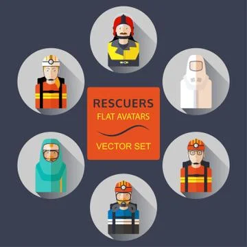Rescuers flat avatars vector set. Stock Illustration