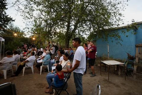 Rescuers remove objects obstructing entrance to collapsed mine in Mexico, San Jo Stock Photos