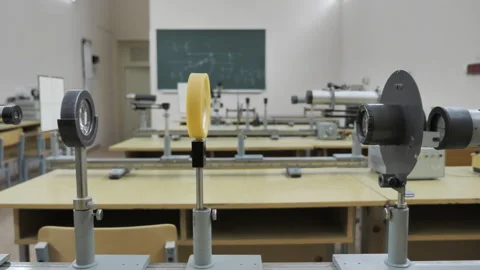 Reseacher Equipment In Empty Physics Classroom Stock Footage 240566784