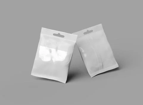 Resealable zip-lock bag with window and hanging hole on light background Stock Illustration
