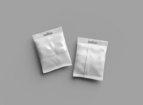 Resealable zip-lock bag with window and hanging hole on light background Stock Illustration