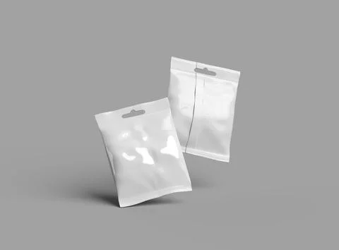 Resealable zip-lock bag with window and hanging hole on light background Stock Illustration