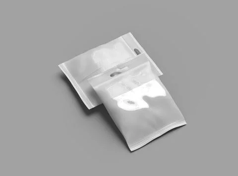 Resealable zip-lock bag with window and hanging hole on light background Stock Illustration