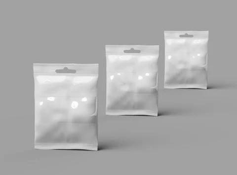 Resealable zip-lock bag with window and hanging hole on light background Stock Illustration