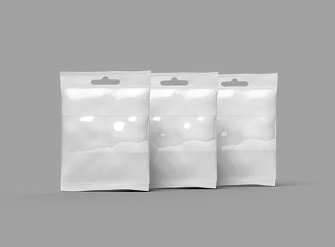 Resealable zip-lock bag with window and hanging hole on light background Stock Illustration