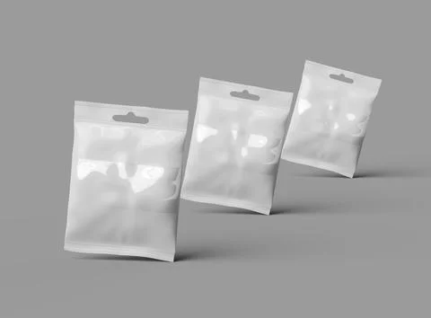 Resealable zip-lock bag with window and hanging hole on light background Illustrazione stock
