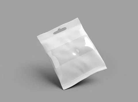 Resealable zip-lock bag with window and hanging hole on light background Stock Illustration