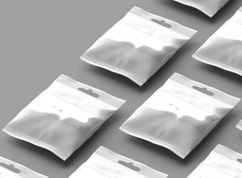 Resealable zip-lock bag with window and hanging hole on light background Stock Illustration