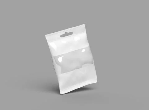 Resealable zip-lock bag with window and hanging hole on light background Stock Illustration