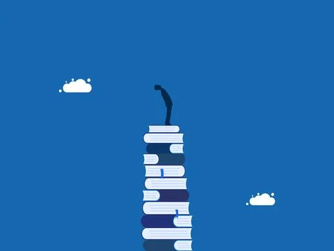 Research, Advanced learning, man standing on a pile of books 스톡 일러스트