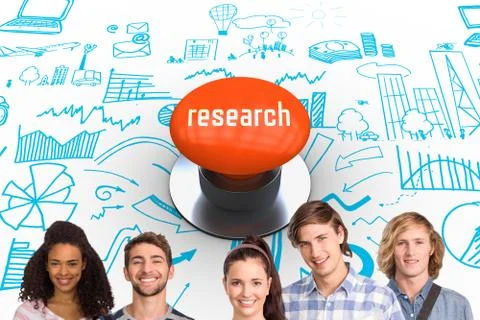 Research against orange push button Stock Photos