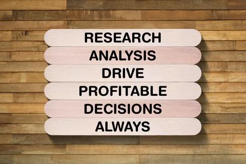 Research Analysis Drive Profitable Decisions Always written on wooden stick Stock Photos