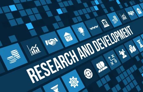 Research and development  concept image with business icons and copyspace. Stock Illustration