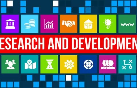 Research and development  concept image with business icons and copyspace. Stock Illustration