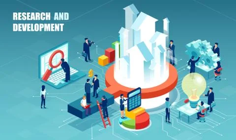 Research and development concept. Vector of businesspeople working as a team  Stock Illustration