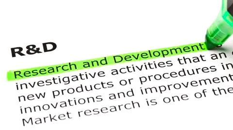 'research and development' highlighted in green Stock Photos