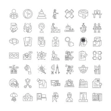 Research and development linear icons, signs, symbols vector line illustration Stock Illustration