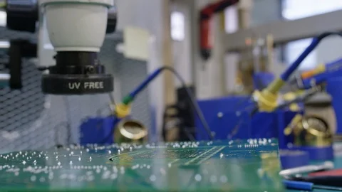 Research and development microscope on electronics Video stock 89514184