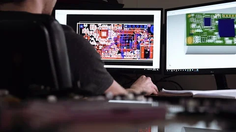 A research and development tech engineer uses a 3D CAD workstation to 動画素材 100952095