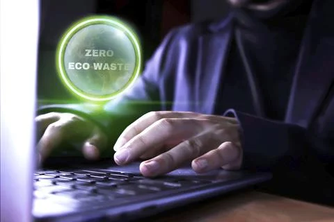 Research and development for zero eco waste. Businessman using the computer with Stock Photos