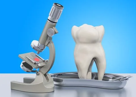 Research and diagnostics of teeth disease concept. Laboratory microscope with Stock Illustration