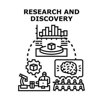 Research and discovery process with collaboration and analysis Stock Illustration