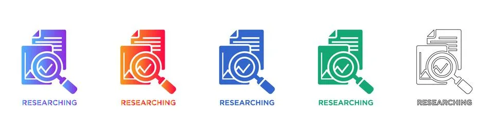 Research and Document Analysis Icon Set Stock Illustration