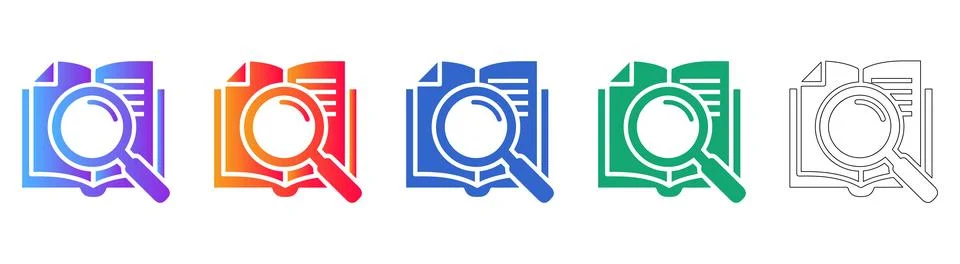 Research and Documentation Book Search Icon Set Stock Illustration