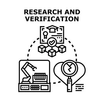 Research and verification process exploring data and academic certification Stock Illustration