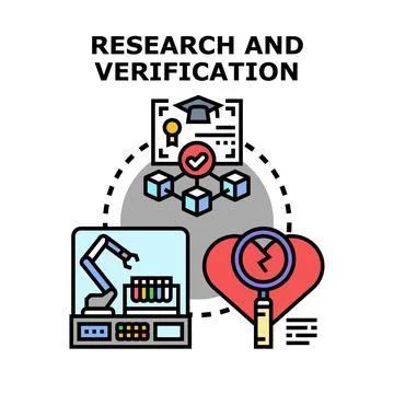 Research and verification process exploring data and academic certification Stock Illustration