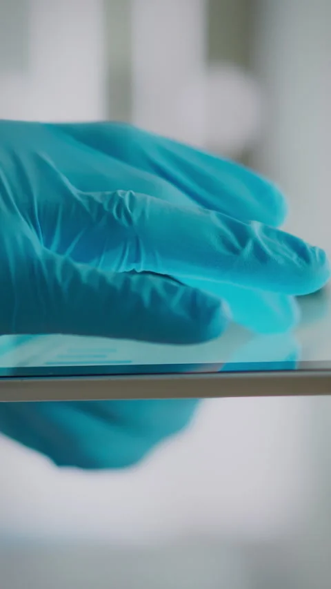 Research assistant conducts analysis on a tablet in a modern laboratory sett Stock Footage 331724206