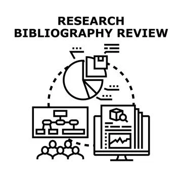 Research bibliography review process data analysis Stock Illustration