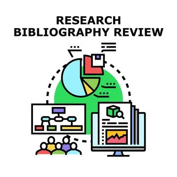 Research bibliography review process data analysis Stock Illustration