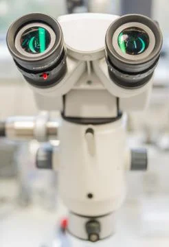 Research binocular, a low magnification microscope for routine work in the sc Stock Photos