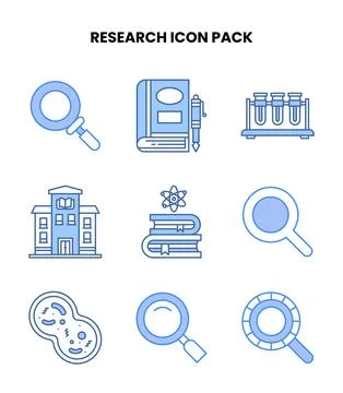 Research Blue Graphics Icons Pack Stock Illustration